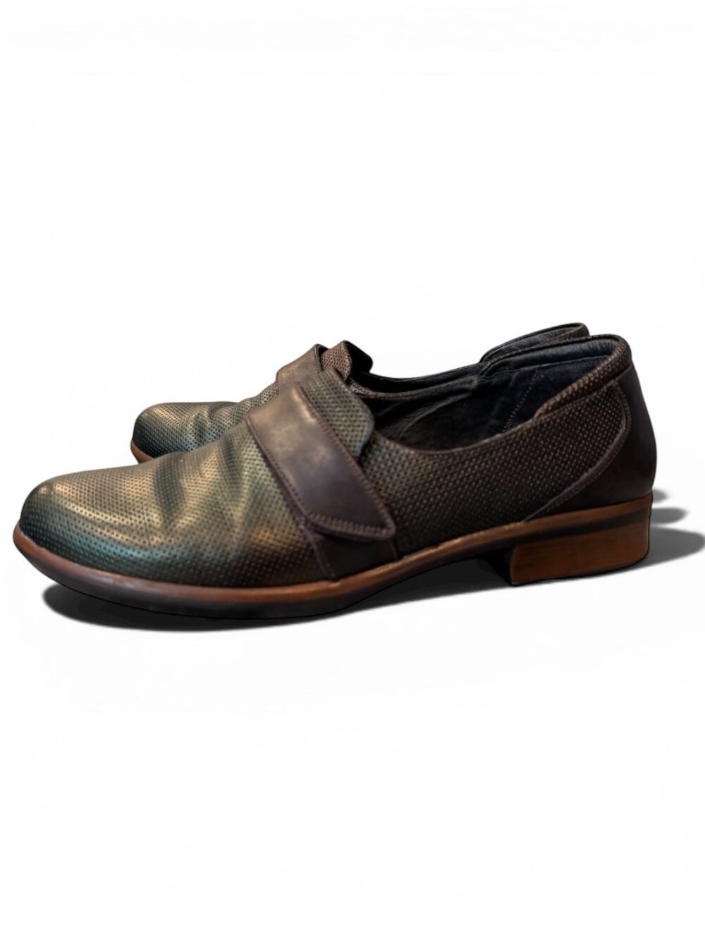 NAOT Wind Loafers EU 41 Rattlesnake Brown Leather Velcro Strap Comfort Shoes